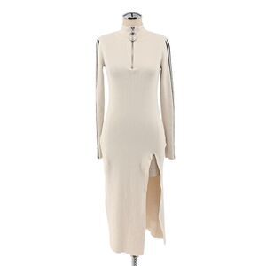 PRINGLE‎ SCOTLAND Dress Womens Sz XS Midi Sweater Spellout Slit Ribbed Knit Zip